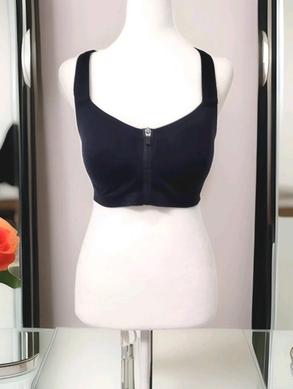 Navy Blue Front-Zip Sports Bra